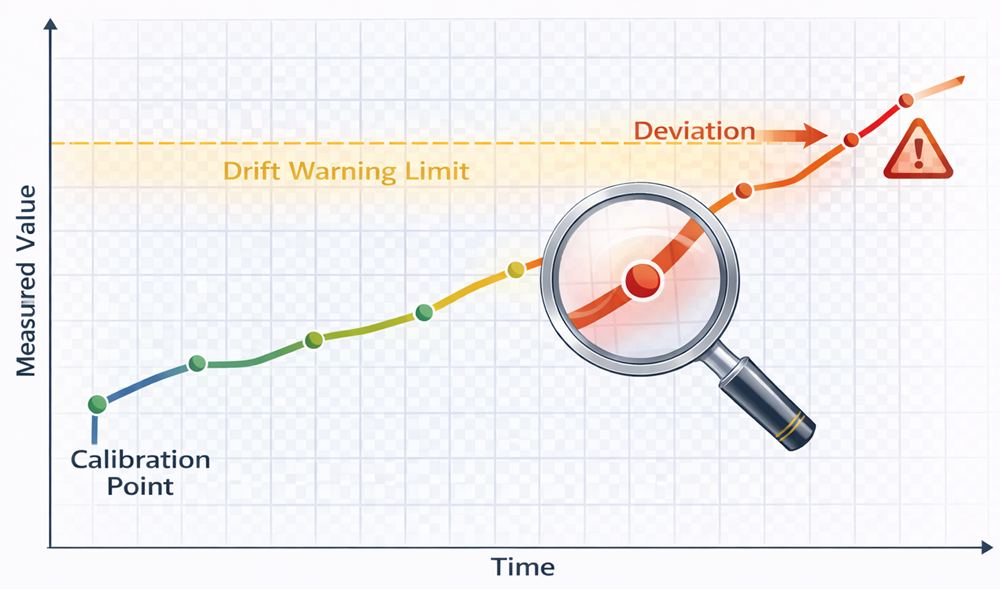 Graph showing increasing sensor deviation over multiple sterilization cycles exceeding acceptable tolerance.