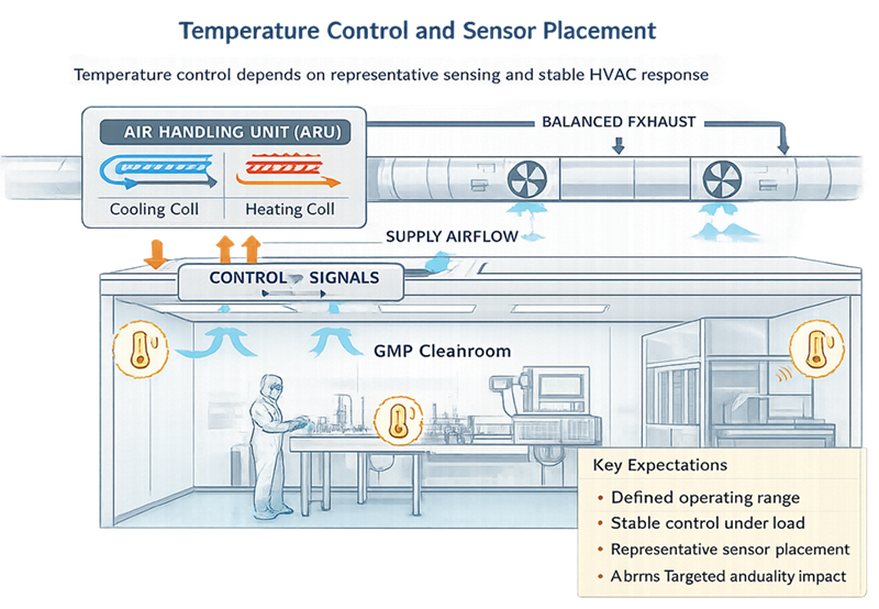 GMP temperature control with representative sensor placement