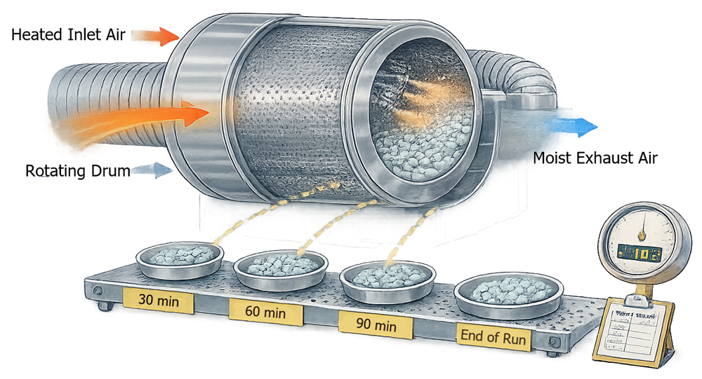 Coating weight gain sampling strategy showing periodic tablet sampling during coating process performance qualification.