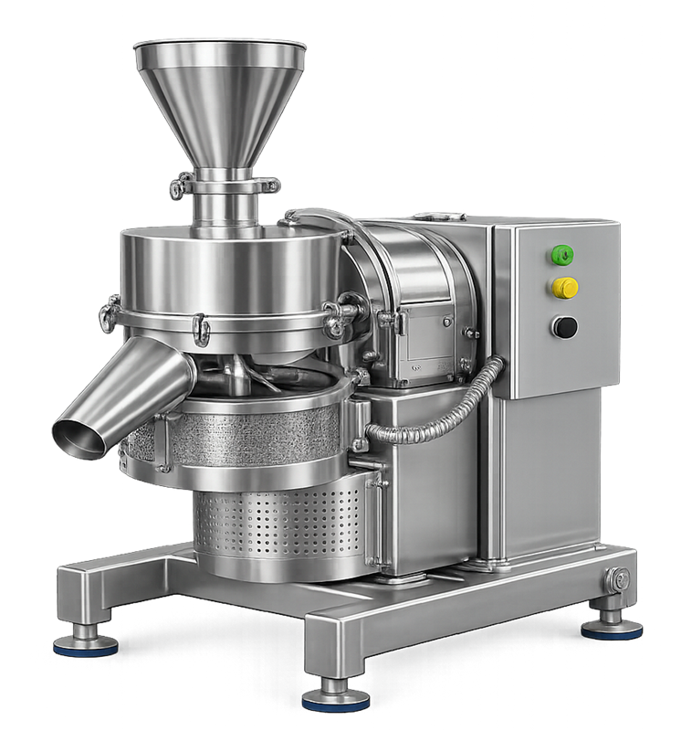 Pharmaceutical screening mill used for powder conditioning and removal of agglomerates.